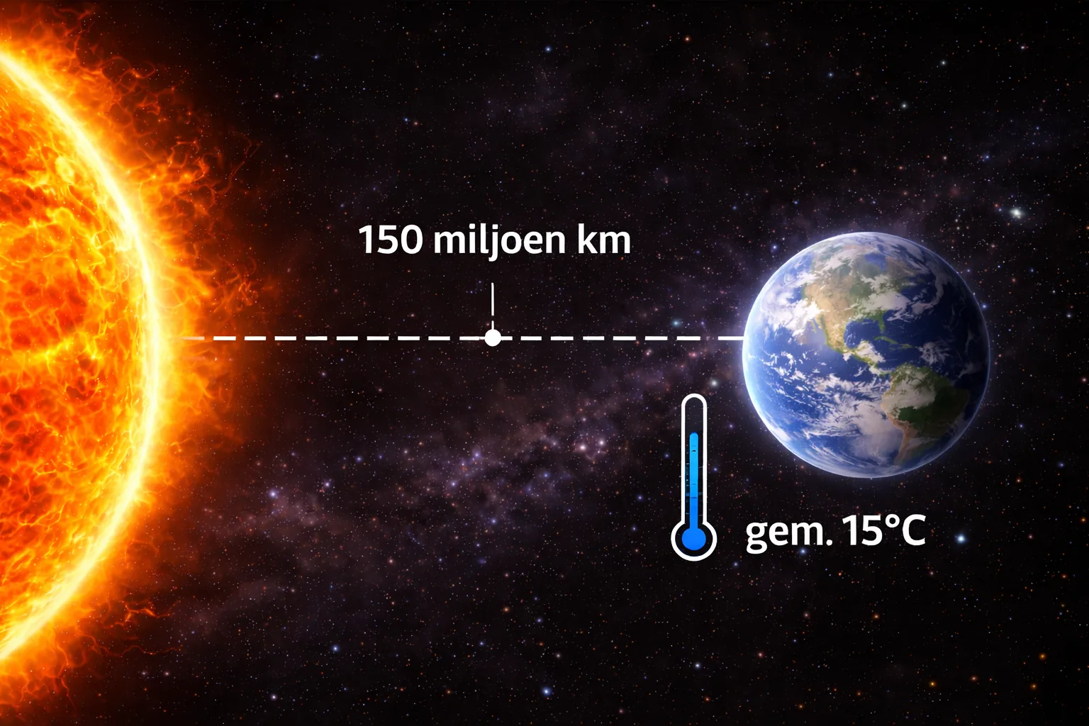 Afstand en temperatuur op de pagina Aarde