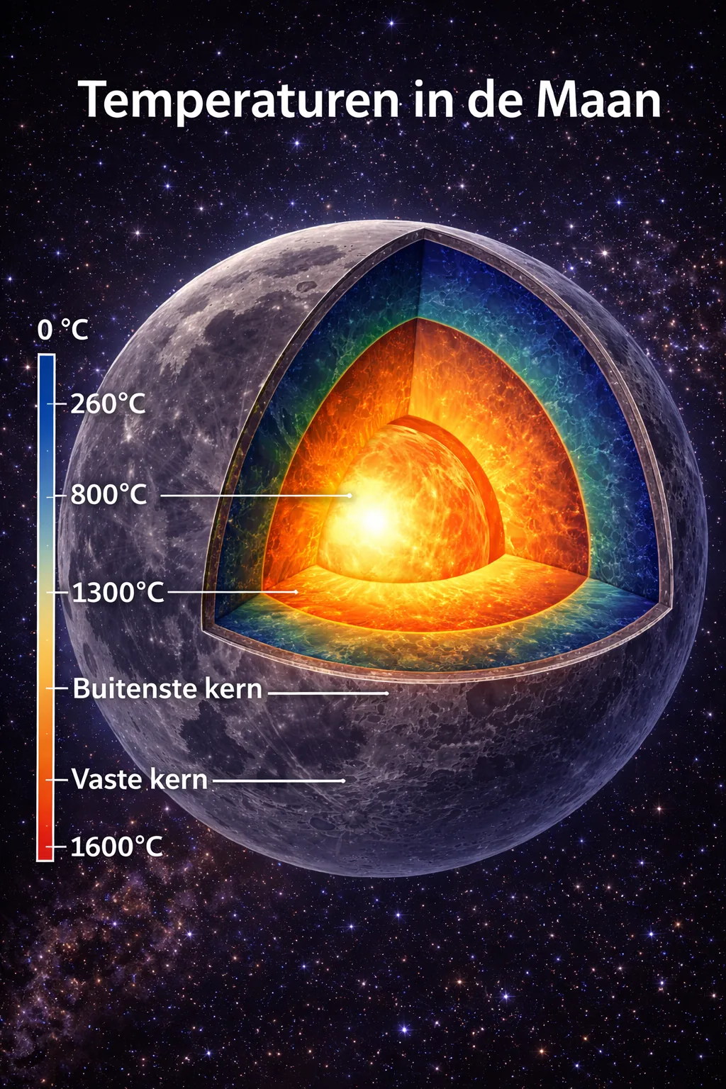 Temperatuur en binnenste warmte op de pagina Onze maan