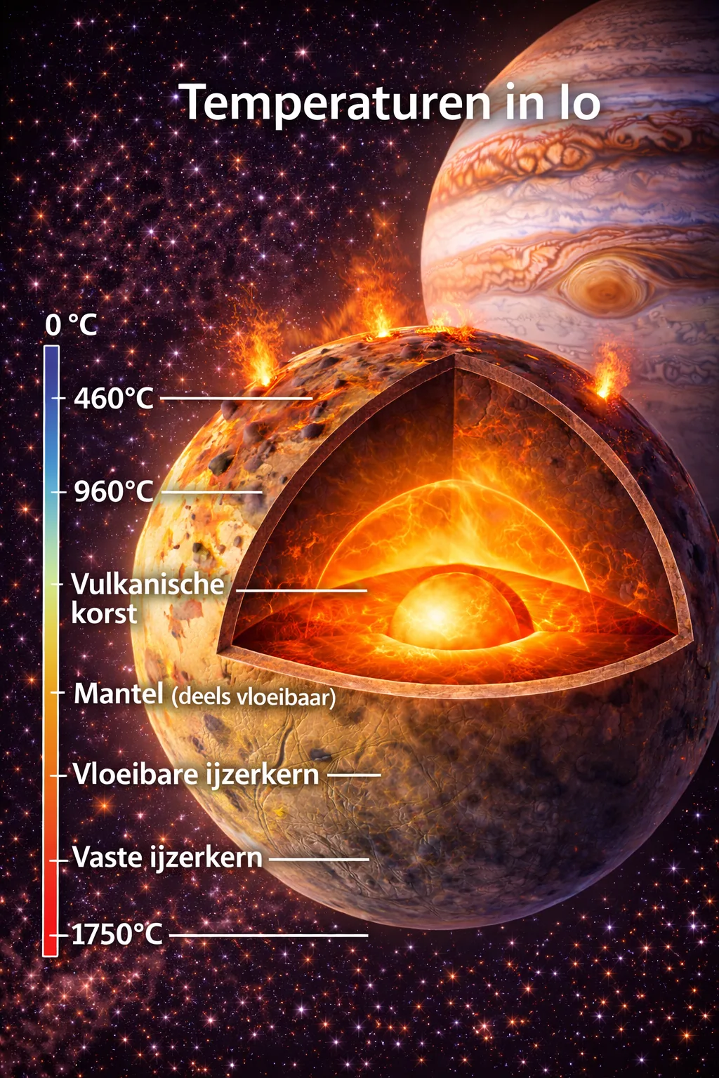 Temperatuur en binnenste warmte op de pagina Io