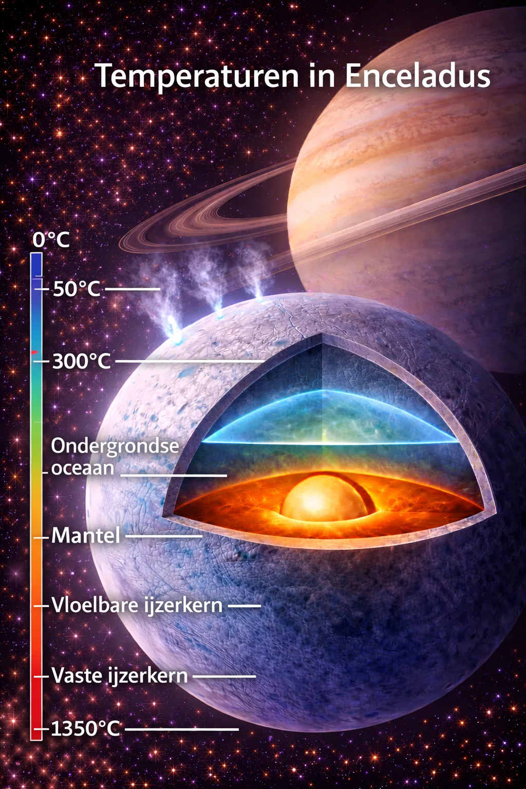 Temperatuur en binnenste warmte op de pagina Enceladus