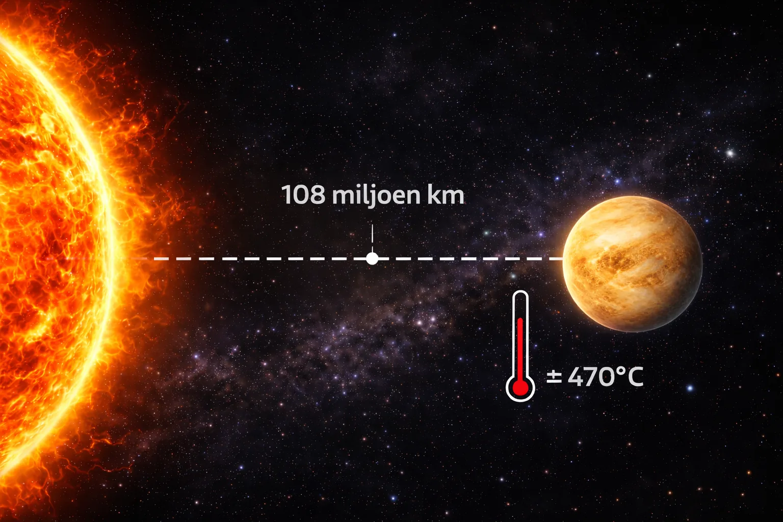 Afstand en temperatuur op de pagina Venus